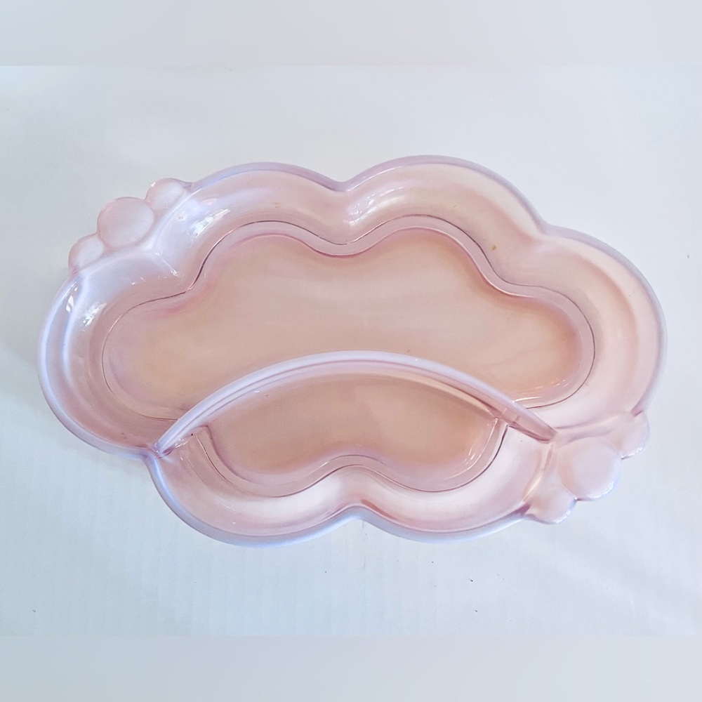 Duncan Miller PINK OPALESCENT CANTERBURY DISH #115 2-Part Divided 10.75”L MINT